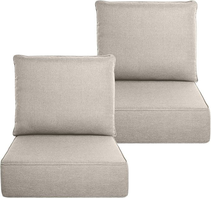 Belord Luxury 6" Thick Outdoor Cushion 2 Set - 22 x24 Inch 28D Sponge Filling Fade-Resistant Chair Cushion, Spill Proof Removable Patio Furniture Replacement Cushion for Sofa Bench Swing - Beige