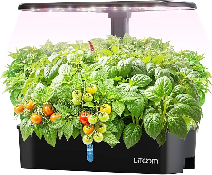 litokam 12-Pod Hydroponics Growing System Kit with LED Grow Light, 24W 3.49L Indoor Herb Garden Planter with Quiet Water Pump, 24H Timer 2 Grow Modes Hydroponics Garden for Home Kitchen Office Gifts
