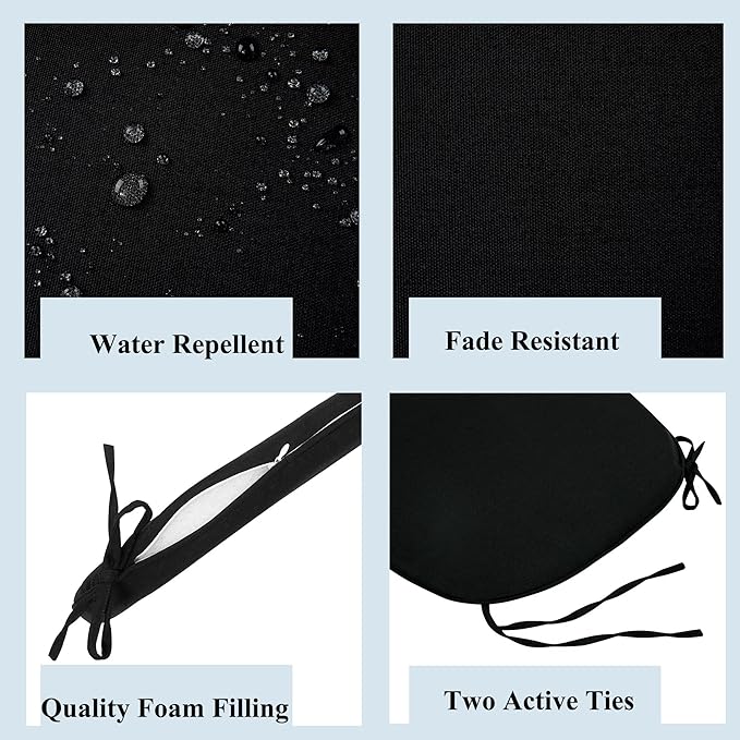 FUNHOME 17"x16"x2" Outdoor Chair Cushions Set of 4, Water Resistant Patio Chair Pads with Ties, Seat Cushions for Home Garden Furniture Decoration-Black