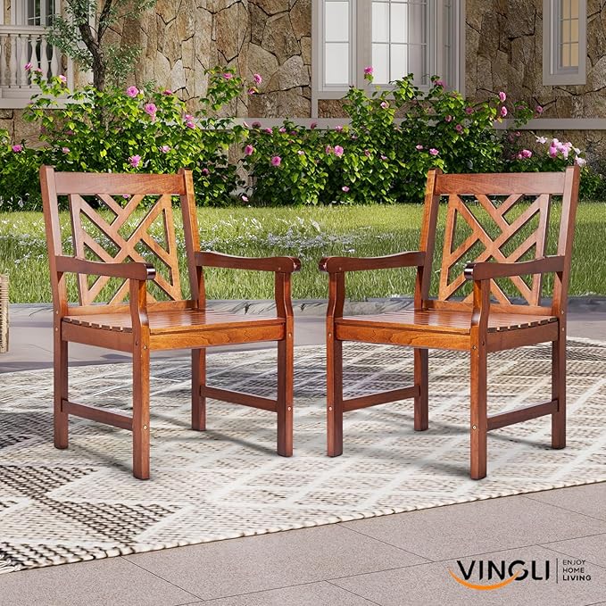 VINGLI Outdoor Dining Chairs Set of 6, Heavy Duty 330 LBS Wooden Patio Chairs with Comfortable Backrest, Solid Wood Patio Dining Chairs Garden Chairs for Yard, Front Porch and Deck (Teak, 6 PCS)