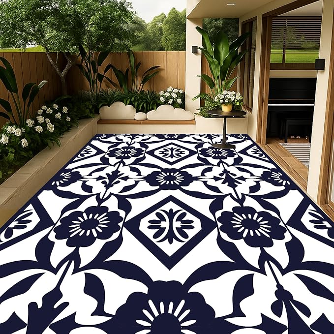 WILDROOTS 8x10 Feet Klein Plastic Outdoor Rug, Stain Resistant Waterproof Reversible Outdoor Patio Rug, Fade Resistant Camping Rug