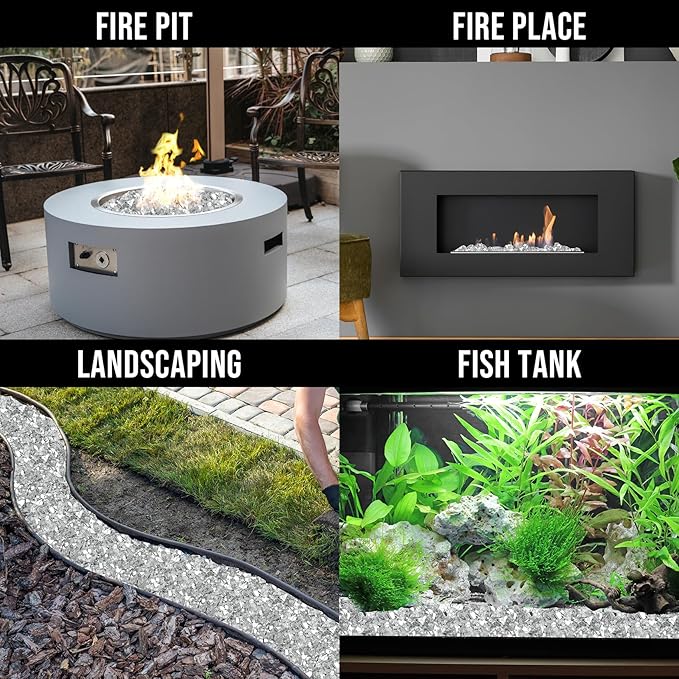 Skyflame 10-Pound Fire Glass for Fireplace Fire Pit and Landscaping, Platinum Reflective, 1/2-Inch