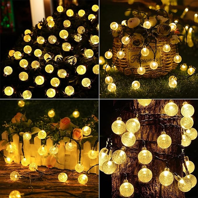Solar String Lights, Small Crystal Ball ，Outdoor String Light 60 LED 40ft 8 Lighting Modes Waterproof Solar Powered Patio Solar Light for Garden Yard Porch Wedding Party Decor (Warm White)