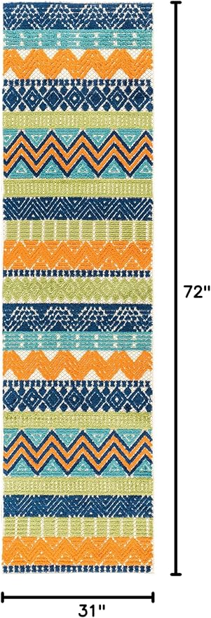 Rugshop Multi Marbella Boho Indoor/Outdoor Runner Rug, Machine Washable for Hallway, Entryway and Kitchen 2'7" x 6'
