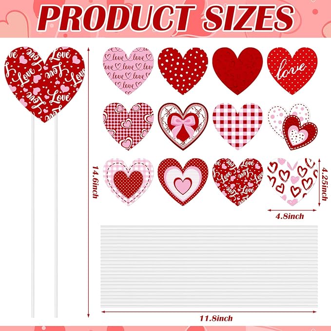 12 Pcs Valentine's Day Heart Yard Signs 14.6 Inch Love Heart Yard Stakes Red Pink Valentines Outdoor Decoration for Valentine's Day Anniversary Outdoor Front Door Lawn Patio Garden