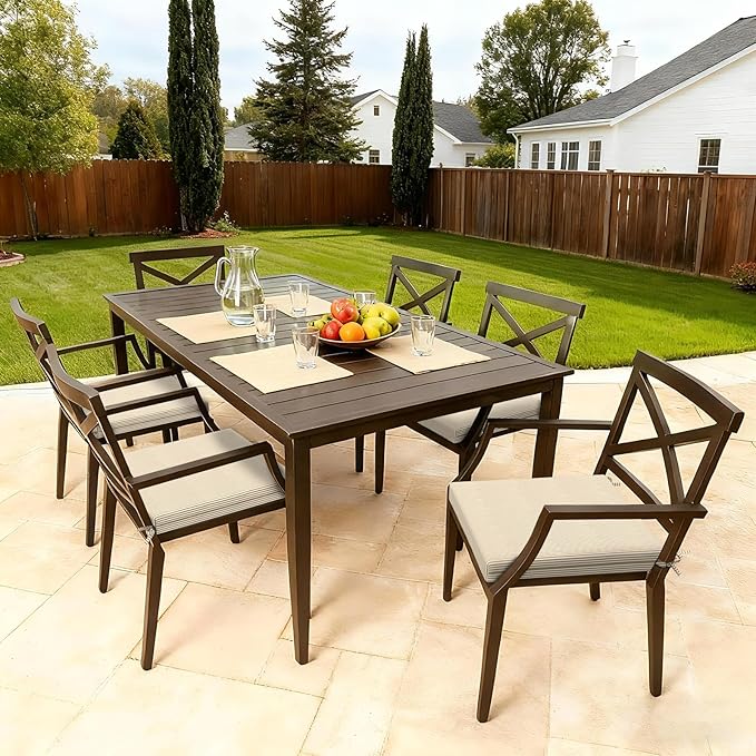 LVTXIII Outdoor Chair Cushions 19"x19"x2" Pack of 2, Water-Repellent Square Corner Memory Foam Seat Cushions with Ties for Garden Patio Furniture, Strip Beige