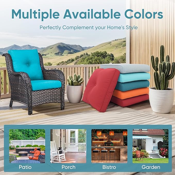 Outdoor Wicker Chair Cushions 2 Packs - Outside High Back Thick Water-Resistant Cushion 22x24 with Zipper Cover for Patio Glider Rocking Chairs Loveseat Couch – Teal/Buckle
