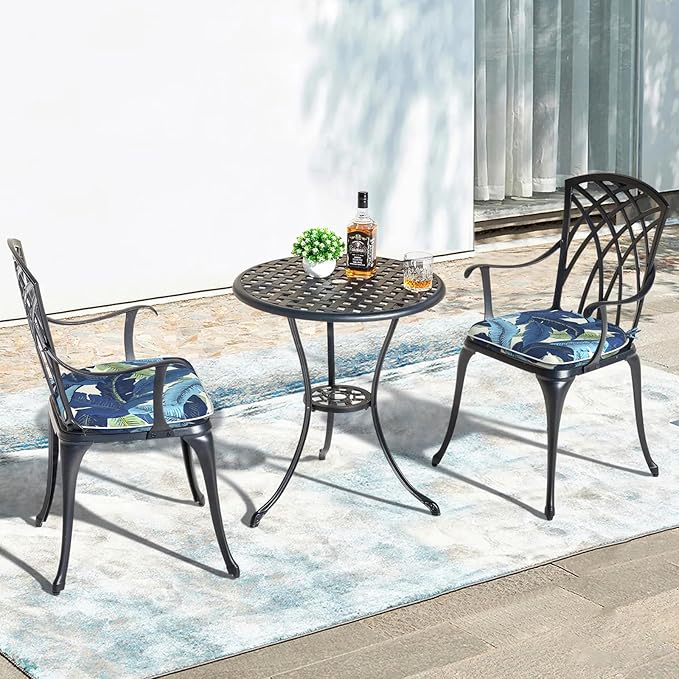 Outdoor Chair Cushions Set of 2, Water Resistant Patio Chair Pads with Ties, Seat Cushions for Home Garden Furniture Decoration, 16"x17", Swaying Palms Blue
