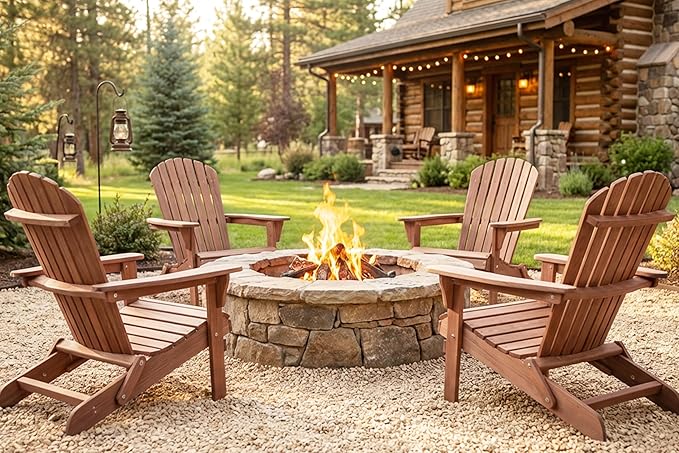 SoliWood Outdoor Wooden Folding Adirondack Chair Set of 6 with Pre-Assembled BackRest, Wood Patio Chair for Garden Backyard Porch Pool Deck Firepit