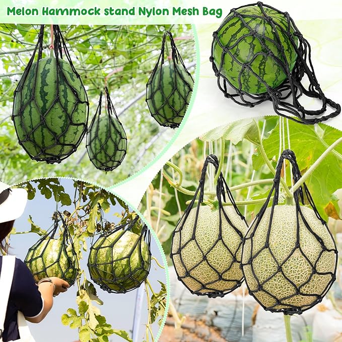 Nuenen 12 Pcs Watermelon Net Melon Hammock Melon Cradle Plant and Garden Supports Pumpkin Support Hanging Bag Protects Watermelons, Honeydew, Squash, Cantaloupes (Black)