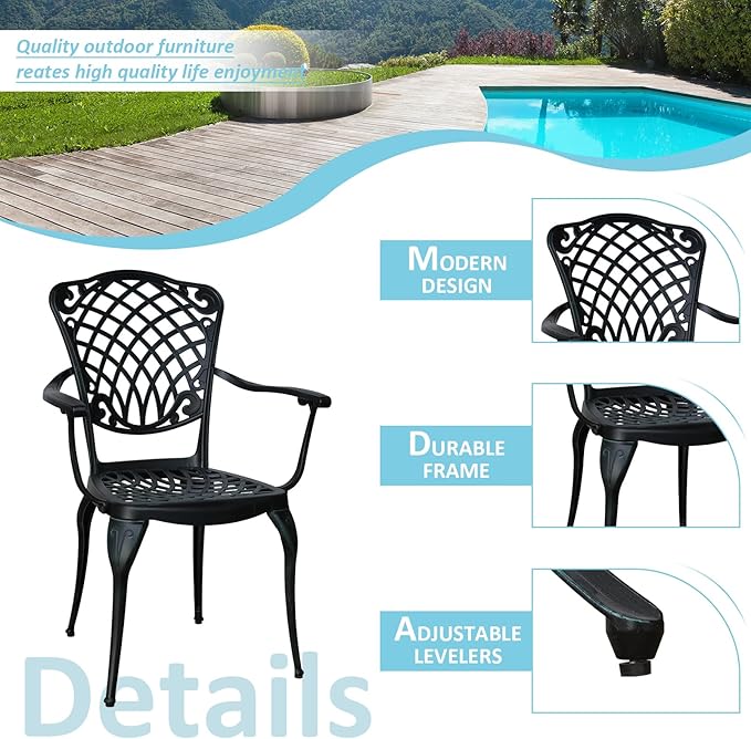 Outdoor Patio Chairs Set of 2, High Back Bistro Chairs Set of 2 with Armrests, Cast Aluminum Metal Patio Dining Chairs for Garden Deck Backyard, Vintage Green
