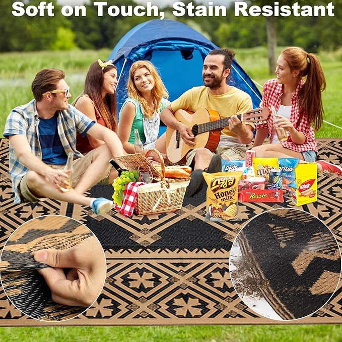 Tent Rug,Tent MatOutdoor Rugs Clearance Waterproof Camping Rug for Outside Your Rv Plastic Straw Black Reversible Outside Mat Durable Edges Patio,Porch,Rv Camping Mat