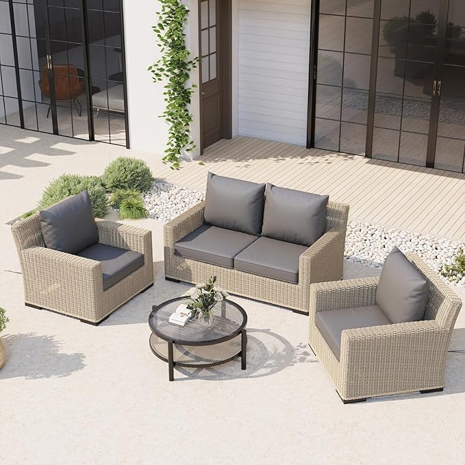 Outdoor Chair Cushions Set of 4, 24 x 24 Inch Patio Furniture Cushions with Splash-Proof Covers, Outdoor Cushions for Patio Furniture Replacement, Lake Blue