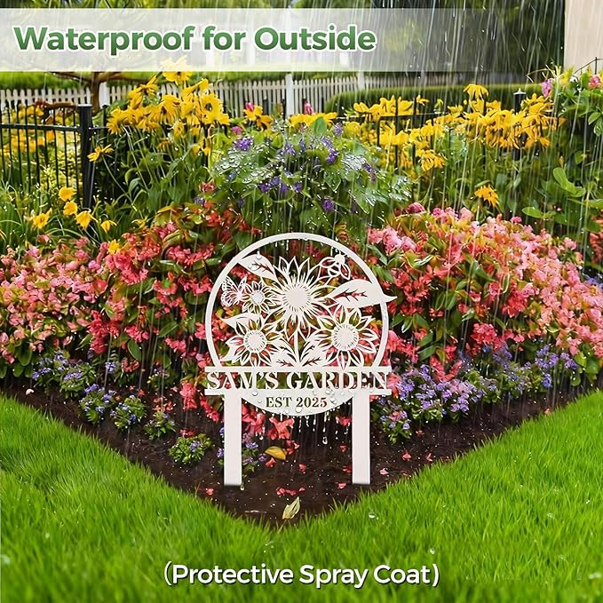 Personalized Metal Garden Sign, Custom Sunflower Decor with Stake, Metal Yard Art, Garden Name Sign,Outdoor Decor,Patio Decoration,Home Present,Gardeners & Planters Gift
