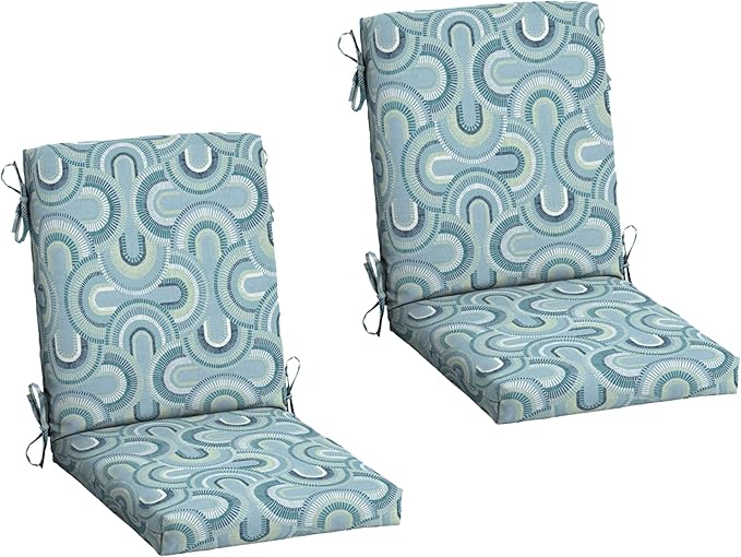 Arden 2-Pack Outdoor Patio Dining Chair Cushion, 20x44, Rain-Proof Seat Pad, Fade-Resistant Outdoor Cushion Coastal Blue Geometric