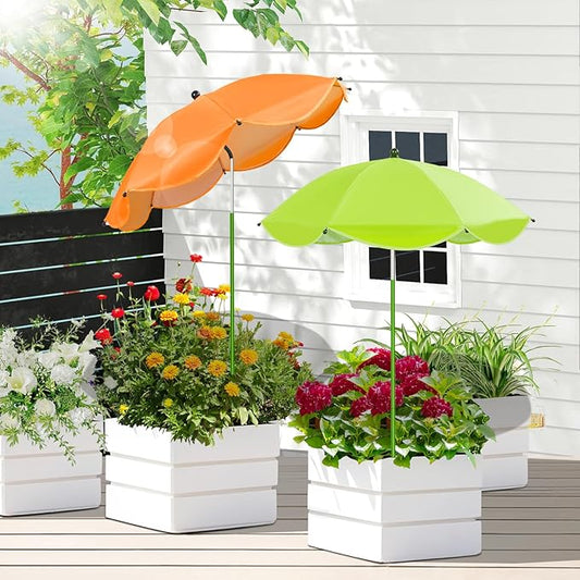 MJZ 2 Pack Plant Umbrellas for Outdoor Plants, 26" Garden Umbrella for Plants with Adjustable Angle, Plant Umbrella Provide Shade for Outdoor Plants Flower Pot Planting Beds (Green, Orange)