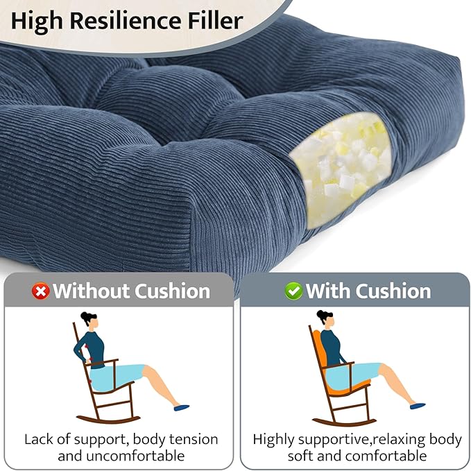 mudilun Adirondack Chair Cushions Non-Slip Indoor Rocking Chair Cushion with Straps Tufted Adirondack Chair Pads for Bedroom Living Room Porch Rocker