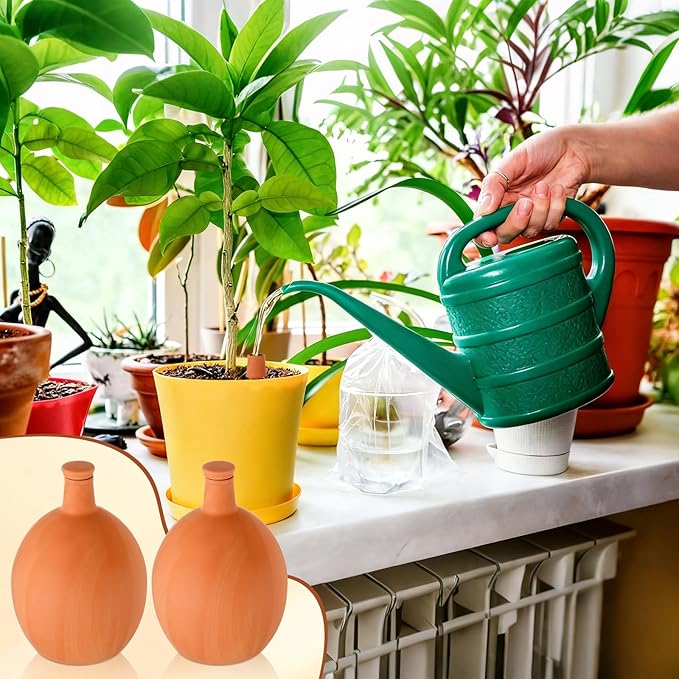 2 Pcs Large Terracotta Watering Pots 118 oz Ollas Self-Watering Pots Terracotta Watering Globes with Lid Plant Irrigation System for Indoor Outdoor Plants Raised Beds Garden