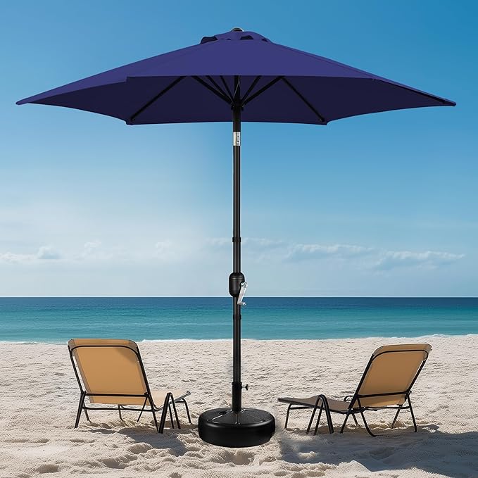 Yaheetech Patio Umbrella, 9FT Outdoor Table Market Umbrella with Push Button Tilt and Crank, Yard Sun Shade with Sturdy Ribs for Garden, Deck, Backyard, Pool, Terrace, Navy Blue