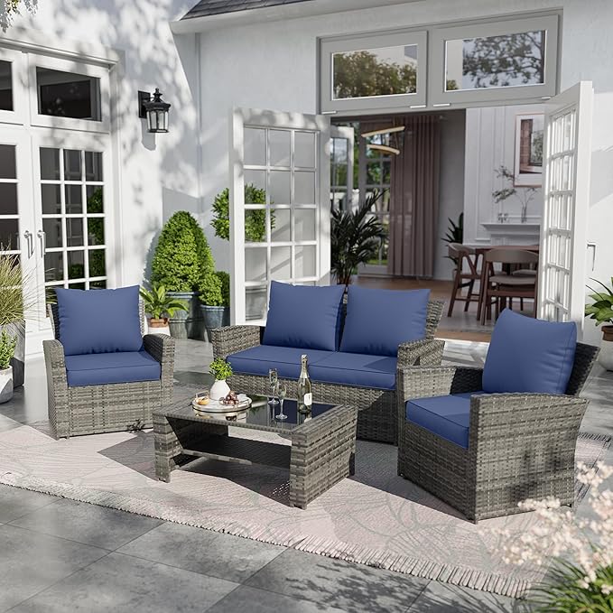 UDPATIO Outdoor Cushions for Patio Furniture Set of 8, 4'' Replacement Cushions for Outdoor Furniture, Water-Resistant Outdoor Sectional Cushions for Sofa Chair, Navy