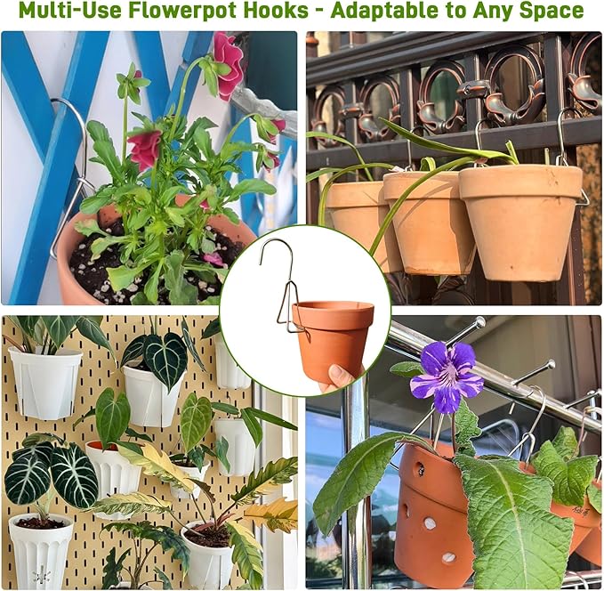 10 Packs Terracotta Pots Hanger Hooks,Sturdy Thick Stainless Steel Plant Hanger,Flower Pot Holders for Clay Pots,Wall and Fence Mounted Plant Hanging Holder for Terra Cotta Pot(Vertical Hang,10Pack)