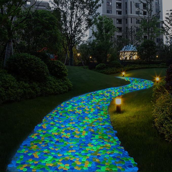 Kaiyuan Dynasty 600Pcs 15-20mm Glow Stones Colorful Glow in The Dark Rocks Outdoor Decorative Stones Glowing Rocks for Fish Tank Outdoor Decorations Stones for Lawn,Patio,Garden,Walkway