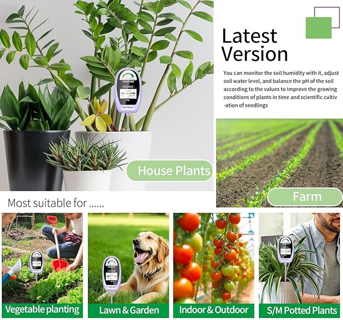 HSLGOVE Soil Test Kit, 2-in-1 Soil Moisture Meter/Soil PH Meter, Dual Screen Soil Tester, Soil Moisture Meter for Plants Watering/Gardening for Lawn,Farm Indoor&Outdoor Use-PalePurple