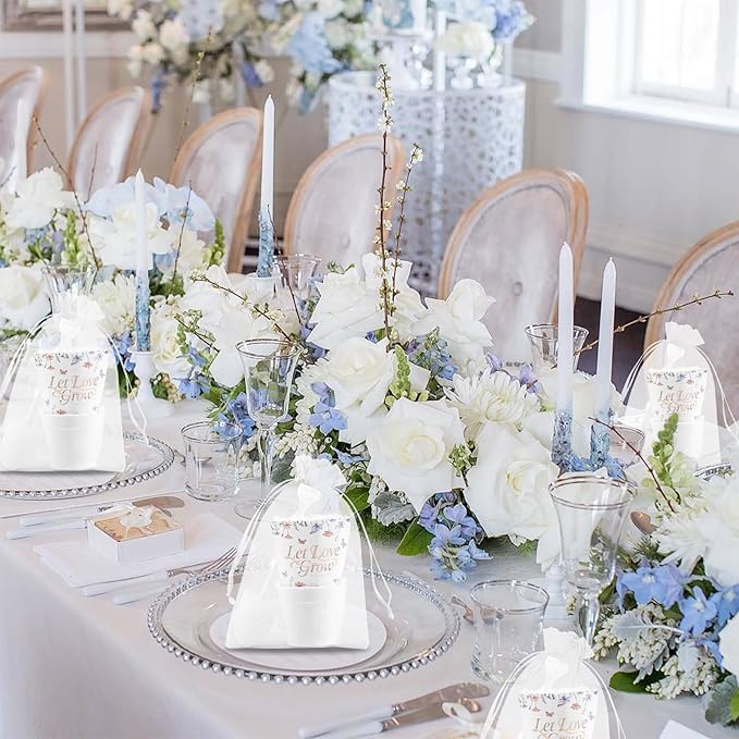 200 PCS Let Love Grow Wedding Favors for Guests Include 50 Flower Seed Packets 50 Pots 50 Organza Bags 50 Garden Shovel for Bridal Shower Wedding Party Favors, No Seeds