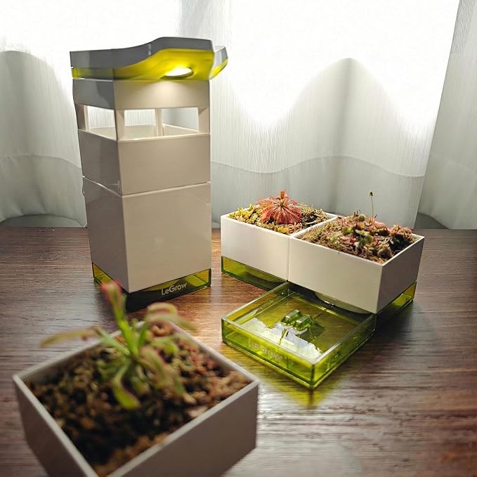 LeGrow Sundew System – Designed for First-Time Growers, Self-Watering Carnivorous Plant Pot with Visible Water Tray & 12H Grow Light for Drosera & Pinguicula [No Plant]