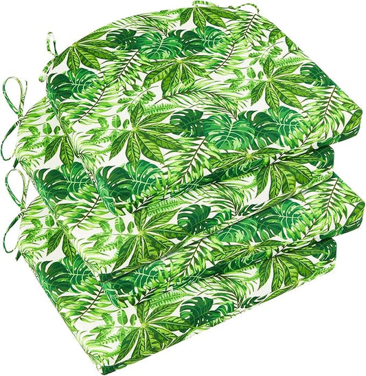 Basic Beyond Outdoor Chair Cushions Set of 4, Outdoor Cushions for Patio Furniture, Water Resistant Patio Chair Cushions with 2 Ties, 17x16x2, Green Leaves