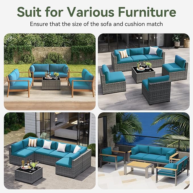 Aoxun Replacement Cushions for Outdoor Furniture, 14-Piece Outdoor Cushions for Patio Furniture, Deep Seat, Splash-Proof & Fade Resistant Couch Cushion for 6-Seat Patio Conversation Sets, Sky Blue