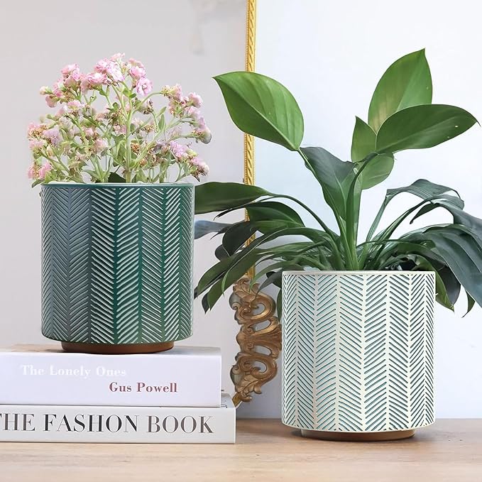 GUGUGO Slash Line Plant Pots, Boho Modern Geometric Planters Pots for Indoor Plants, Cute Unique Flower Pot with Drainage, Eclectic Colorful Small Succulent Planter Funky Gardening Pot Gifts, White