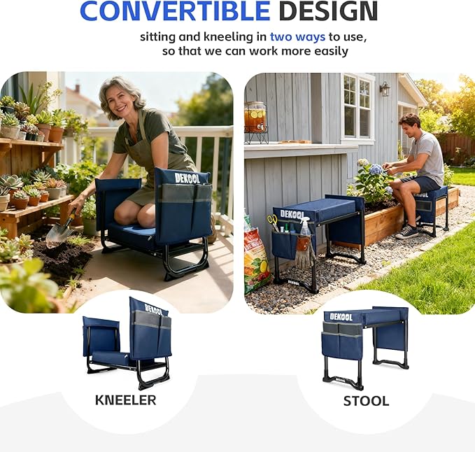 Garden Kneeler and Seat with Upgraded Wide & 3" Thick Kneeling Pad, Heavy Duty Garden Stool with 2 Large Tool Bags, Portable Bench for Weeding, Gardening Gifts for Women, Men, Seniors, Blue