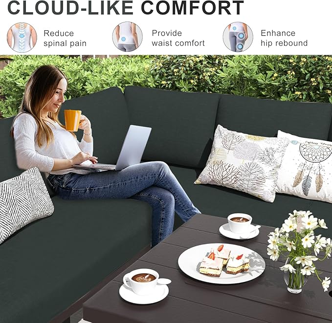 Patio Sectional Cushions, 14-Piece Replacement Cushions for Outdoor Furniture, Water-Resistant Outdoor Sofa Cushion for 6-Seat Rattan Wicker Sectional Conversation Sets (Dark Gray)