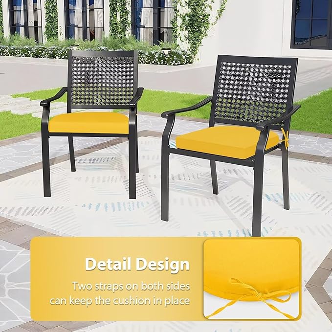 Outdoor Chair Cushions Set of 4, 17 x 16 Inch Patio Chair Cushions for Outdoor Furniture, Water Resistant, Non-Slip Ties (Yellow)
