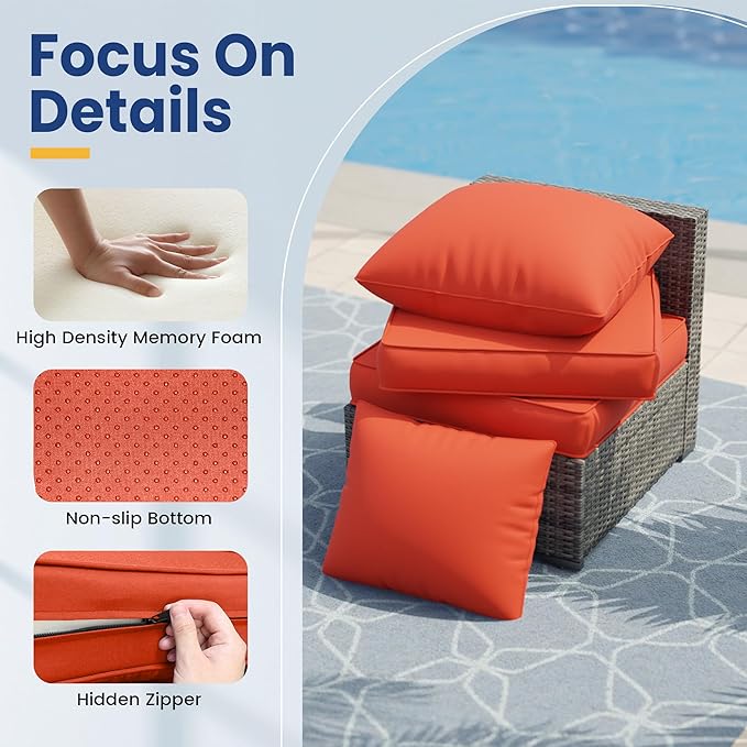 UDPATIO Outdoor Cushions for Patio Furniture, 4'' Replacement Cushions for Outdoor Furniture, Set of 4 Water-Resistant Outdoor Sectional Cushions for Sofa Couch Chair (Orange)
