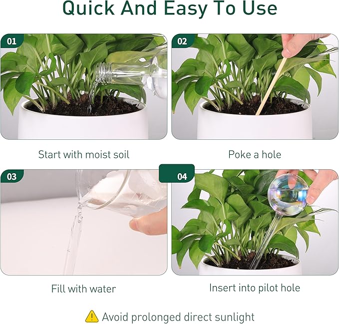 Extra-Thick Clear Glass Plant Watering Globes, Rainbow Gradient Self Watering Globes, Automatic Plant Waterer, Self Watering Planter Insert Spikes Devices for Everyday or Vacation Use, 2-Pack