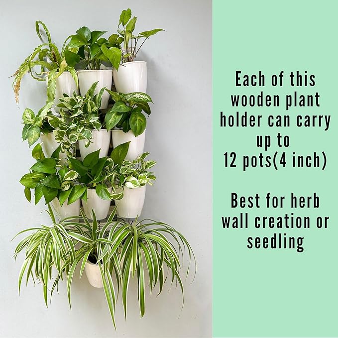 ShopLaLa Wooden Wall Planter - 2 Pack Wall Hanging Planters for Outdoor Plants Rustic White Wall Mounted Wood Ladder for Flower Pots Holder Vertical Herb Garden System Green Decor 23.6" (60cm)