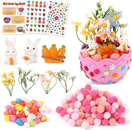 Easter Bunny Terrarium Kit for Kids, Mini Flower Garden Arts & Crafts, Easter Basket Stuffers, Rabbit Gardening Gift for Boys and Girls Ages 4-12