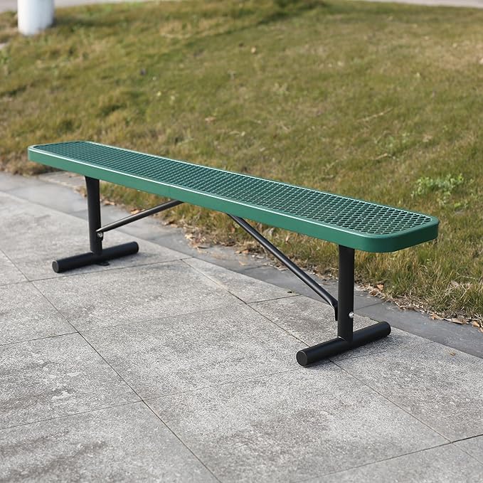 6 Feet Heavy Duty Metal Park Bench for Outside, Outdoor Bench with Portable Frame, Commercial Benches for Shopping Mall, Store, Park, Patio, Deck, Green