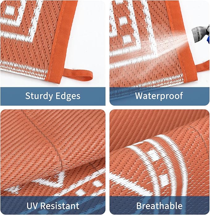 Garvee Outdoor Rug 9x18 ft, Patio Plastic Straw Rug Waterproof Reversible Patio Mat, Large Plastic Straw Rug for RV, Camping, Deck, Balcony, Easy Clean & Portable,Terracotta/White