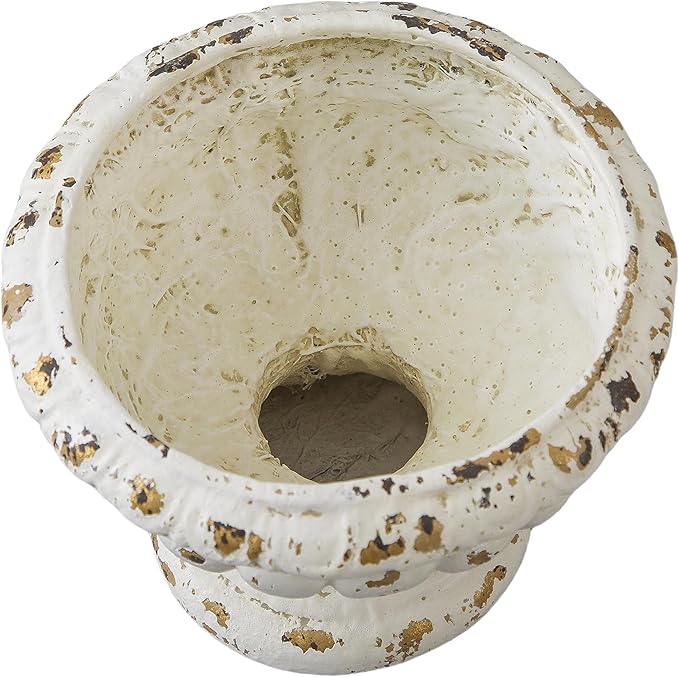 SOFE Vintage Large Pedestal Vase, 11 Inches Tall Front Porch Garden Planters, Resin Compote Vase, Distressed White Flower Pot, French Country Home Decor