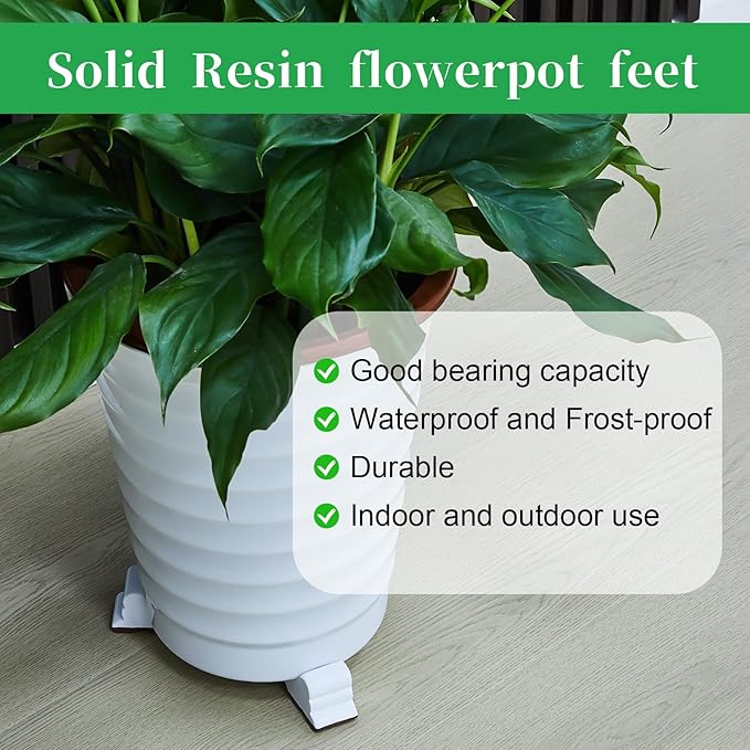 Kigeli 6 Pcs Resin Garden Pot Feet for Outdoor Planters 3 Inch Long 1.5 Inch Tall Flower Handmade Elevator Plant Feet Frost Proof Lifter for 14-20 in Pot (White,Classic)