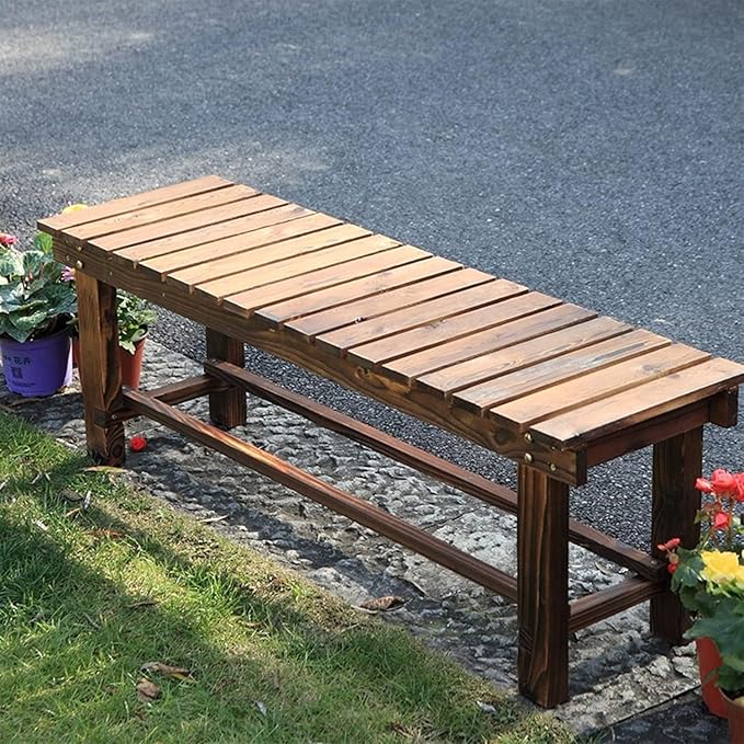35.4'' Outdoor Garden Benches Weatherproof Patio Bench Two-Person Seat Backless Bench Wood Bench with Slatted High Temperature Bench for Front Porch Backyard (Upgraded to Prevent Fading)