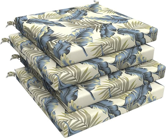 LVTXIII Outdoor Seat Cushions Seasonal Replacement Chair Cushions, Patio Chair Pads with Ties for Dining Chairs and Garden Furniture, Square Back, 19"x19"x2", 4 Pack, ‌Lush Palm Blue