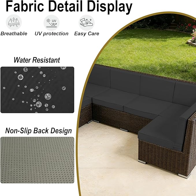 Outdoor Replacement Cushions for Patio Furniture, Splash-Resistant and Fade-Resistant 14 Pieces Outdoor Couch Cushion, 25.6x25.6x4 Inch Sofa Pad with Removable Fabric Cover