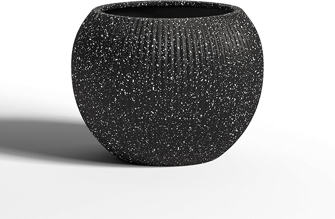 DTY Mt Sherman 16.1'' D x 13.6'' H (Pot Opening 11.8") Fiberstone Round Planter with Drainage Hole, Smooth Finishes, Weather Resistant for Indoor and Outdoor, 2 Extra Coco Mats - Ribbed Black, Medium