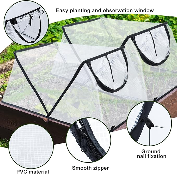 Garden Row Accelerator Plants Cover, Foldable Raised Garden Bed Cover with Zipper Door Waterproof Small Greenhouse Plant Cage Guard Protector for Vegetable Flower Fruits from Animals,31×13×14In
