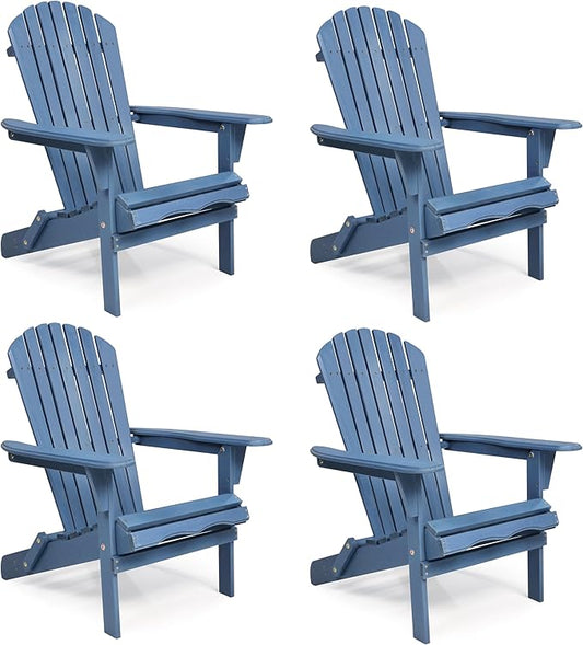 SoliWood Outdoor Wooden Folding Adirondack Chair Set of 4 with Pre-Assembled BackRest, Wood Patio Chair for Garden Backyard Porch Pool Deck Firepit