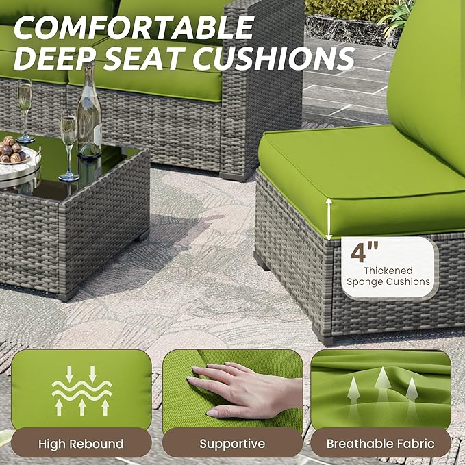 Amopatio Outdoor Chair Cushions 22.5"× 20.3" × 4", Set of 4 with Removable Cover, Waterproof & Fade Resistant seat Cushions for Patio Furniture, Grass Green